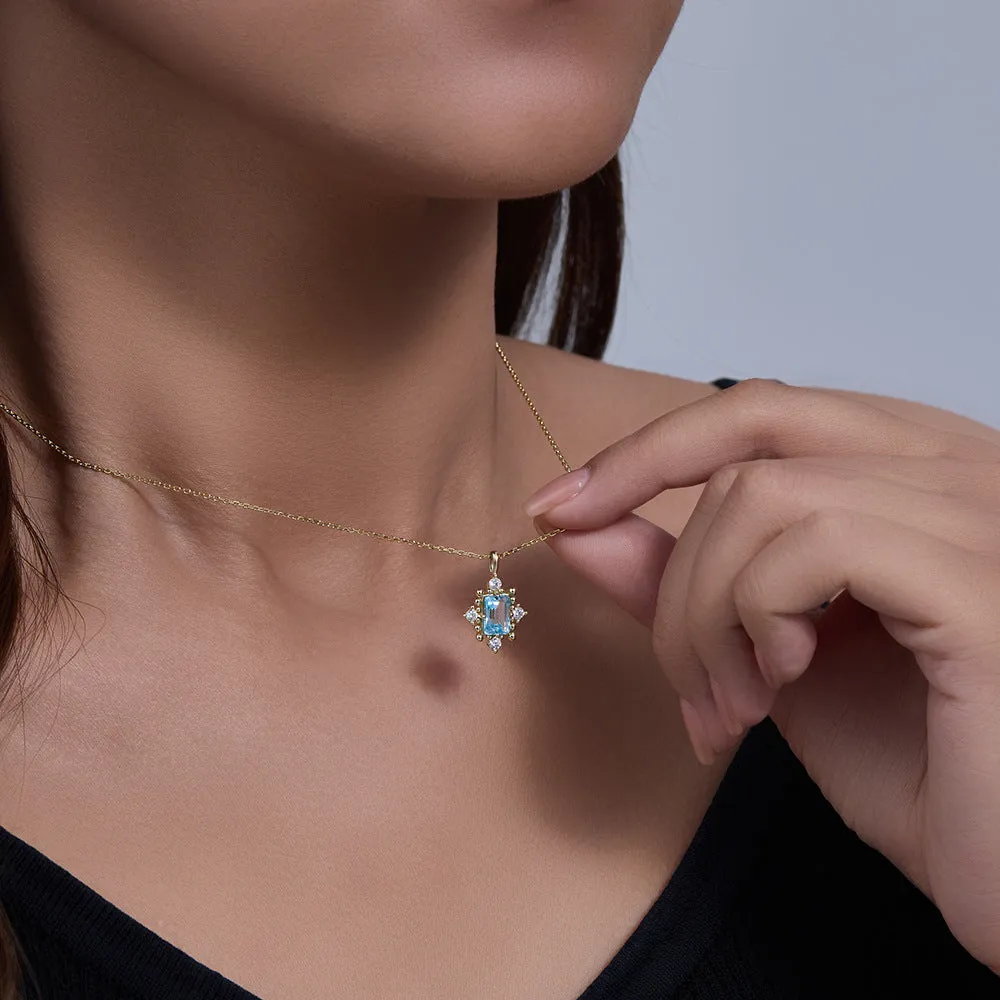 s925 sterling silver light luxury retro sky blue topaz female necklace European and American ins clavicle chain