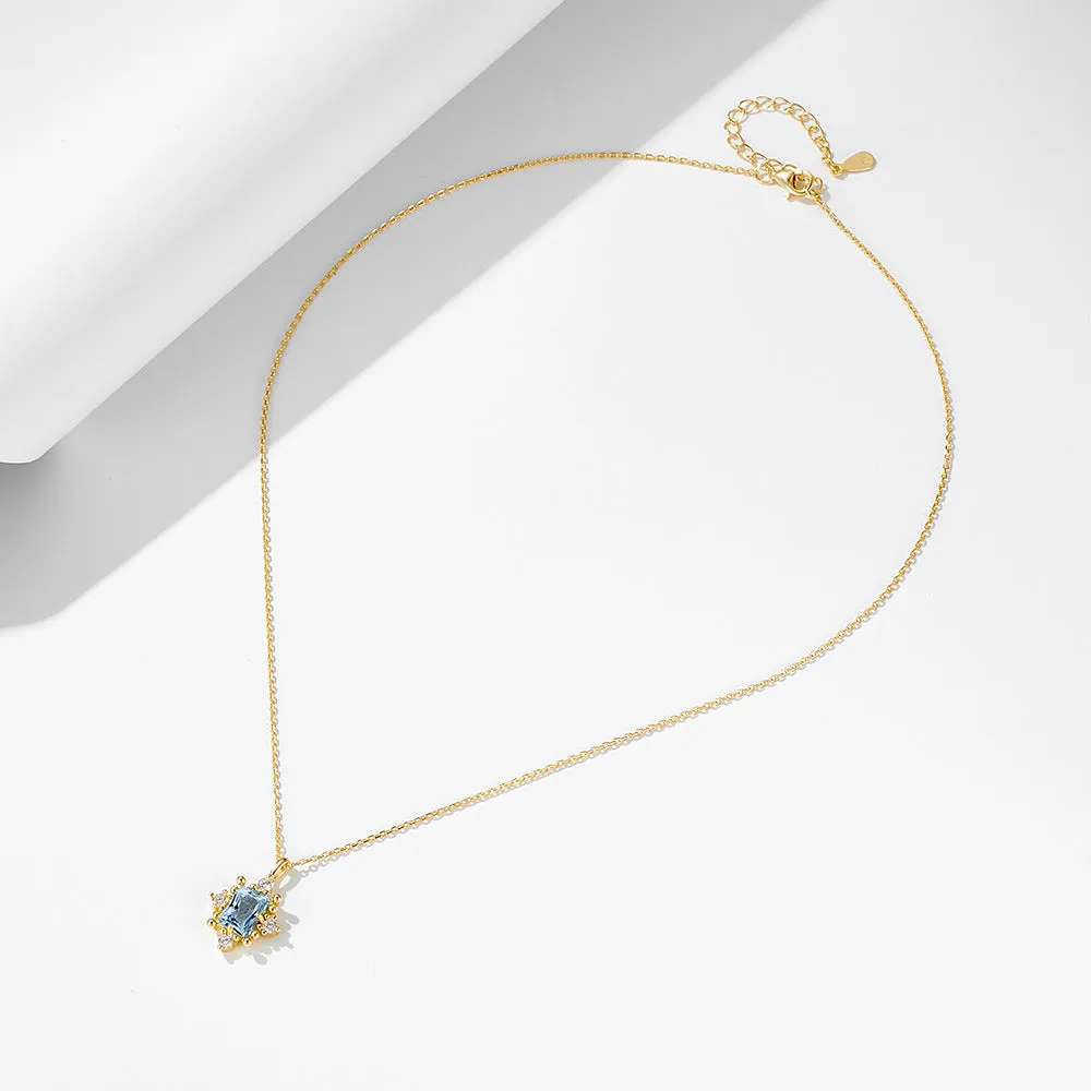 s925 sterling silver light luxury retro sky blue topaz female necklace European and American ins clavicle chain