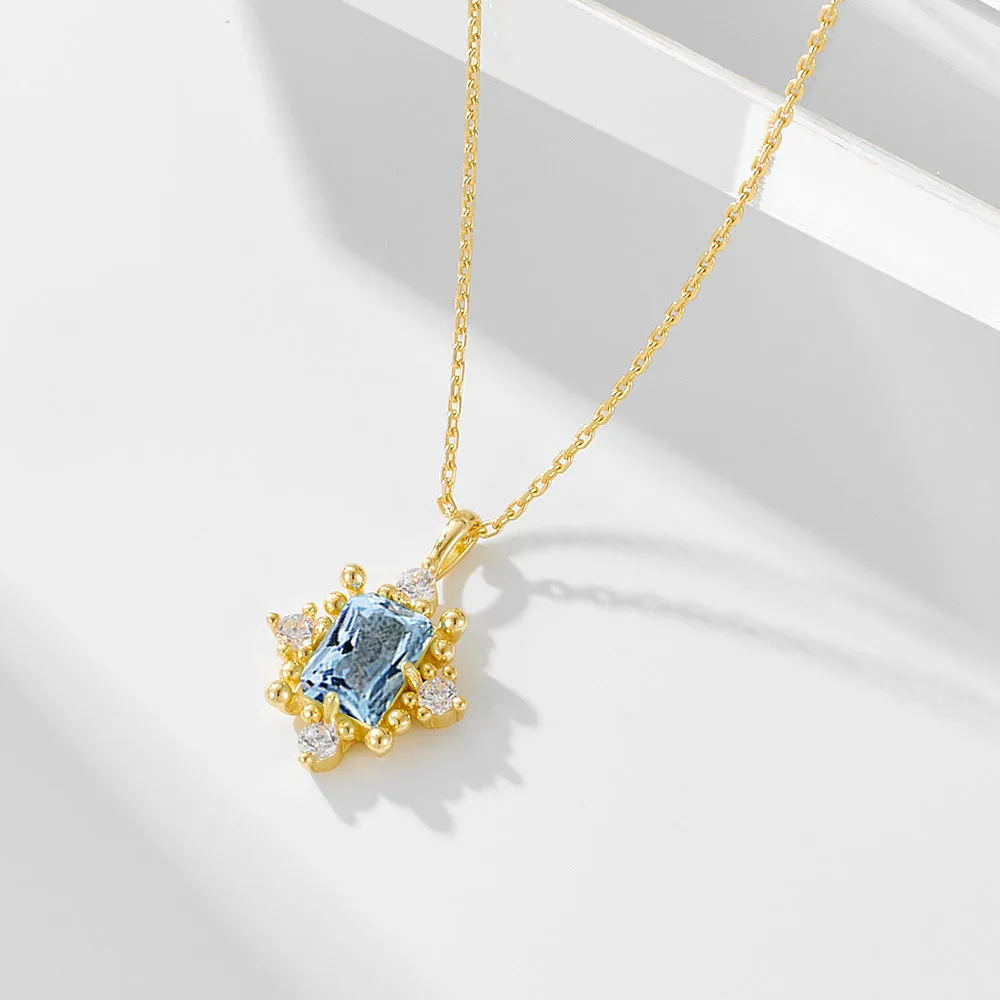 s925 sterling silver light luxury retro sky blue topaz female necklace European and American ins clavicle chain