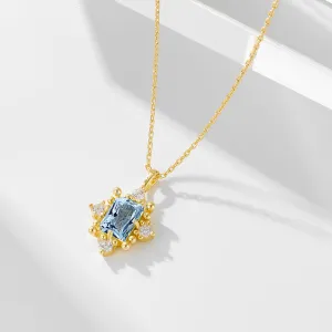 s925 sterling silver light luxury retro sky blue topaz female necklace European and American ins clavicle chain