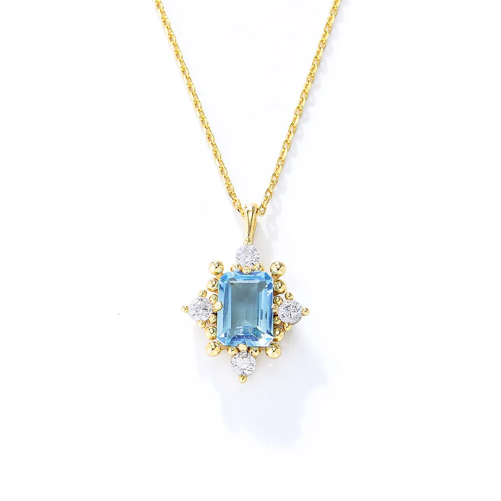 s925 sterling silver light luxury retro sky blue topaz female necklace European and American ins clavicle chain