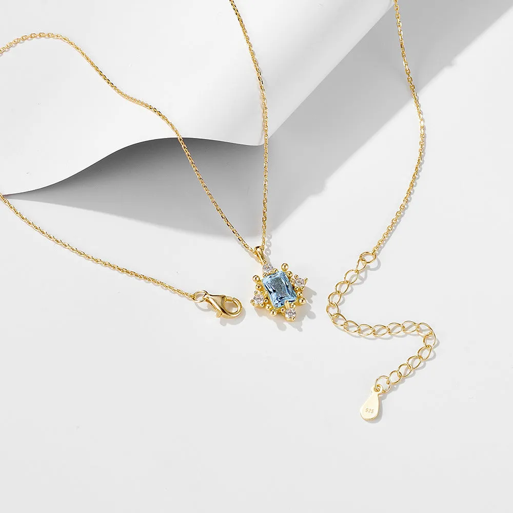 s925 sterling silver light luxury retro sky blue topaz female necklace European and American ins clavicle chain