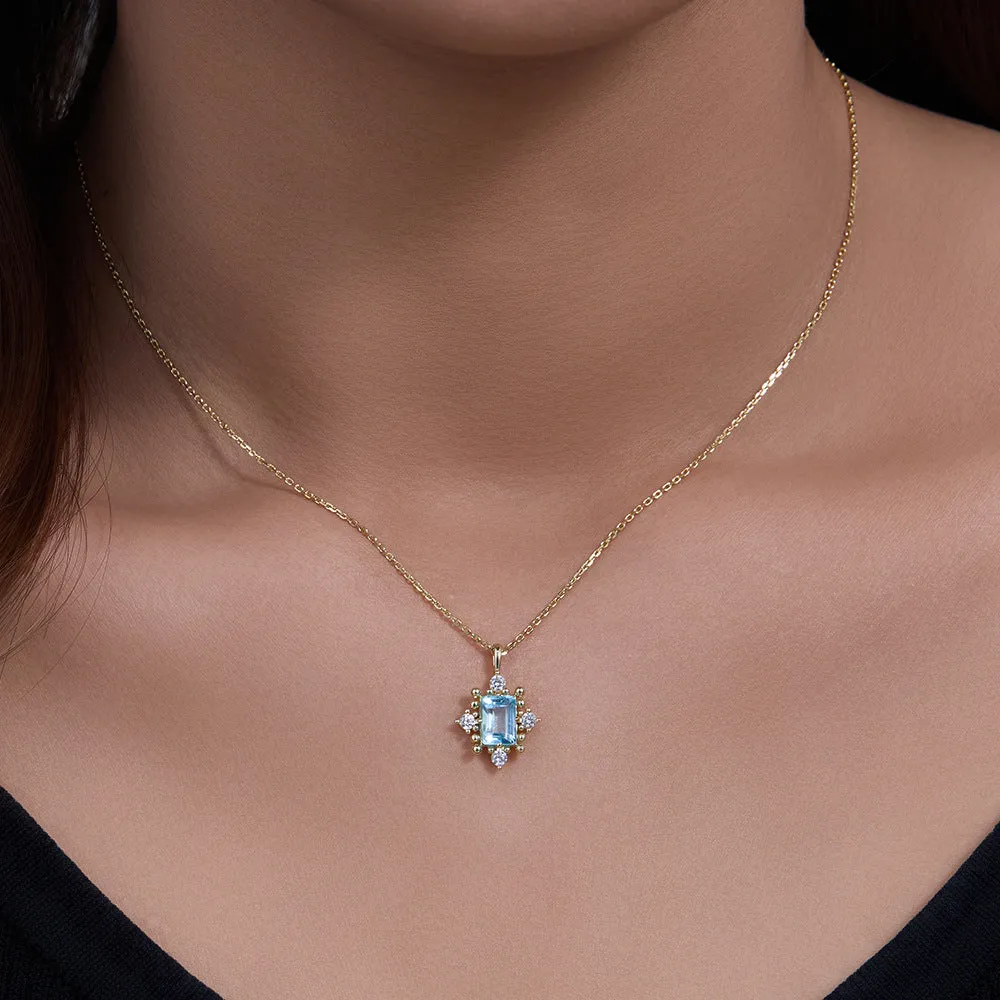 s925 sterling silver light luxury retro sky blue topaz female necklace European and American ins clavicle chain