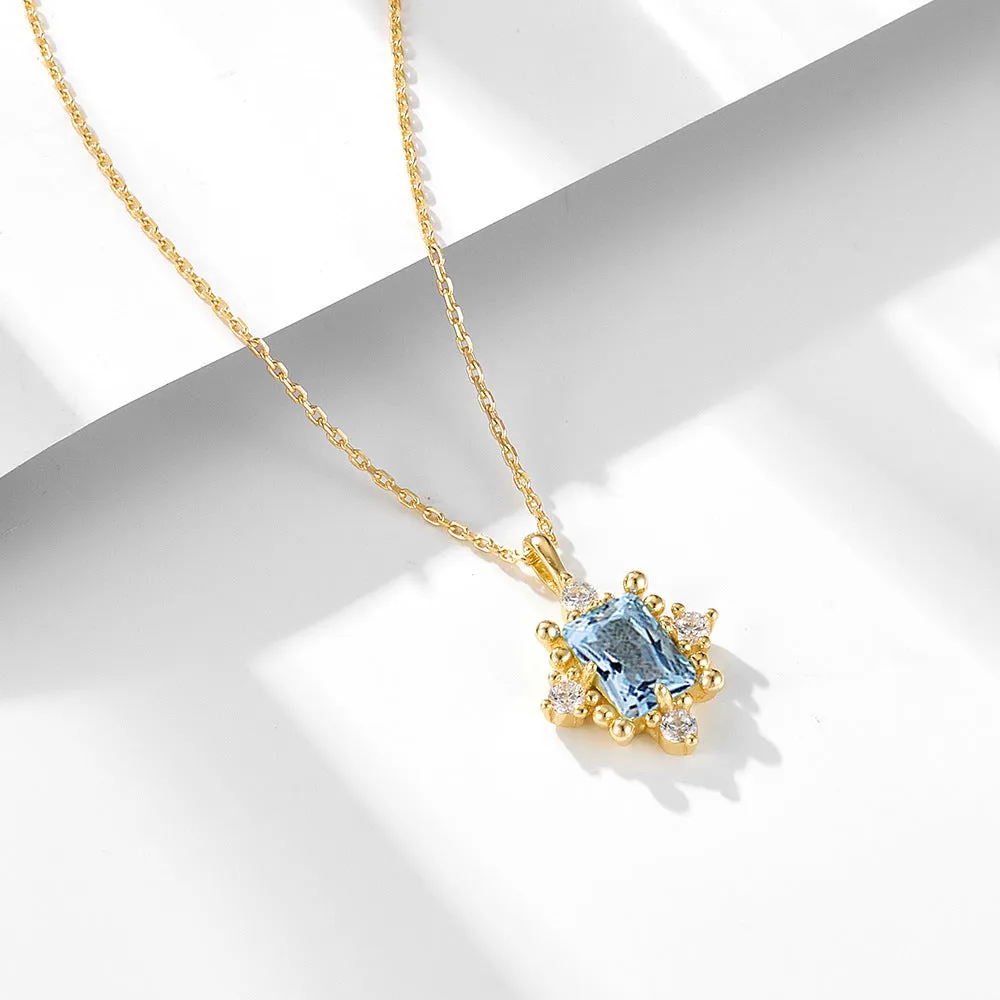 s925 sterling silver light luxury retro sky blue topaz female necklace European and American ins clavicle chain