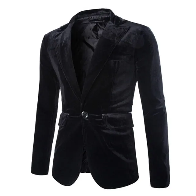 Shiny One Button Men Velvet Blazer
