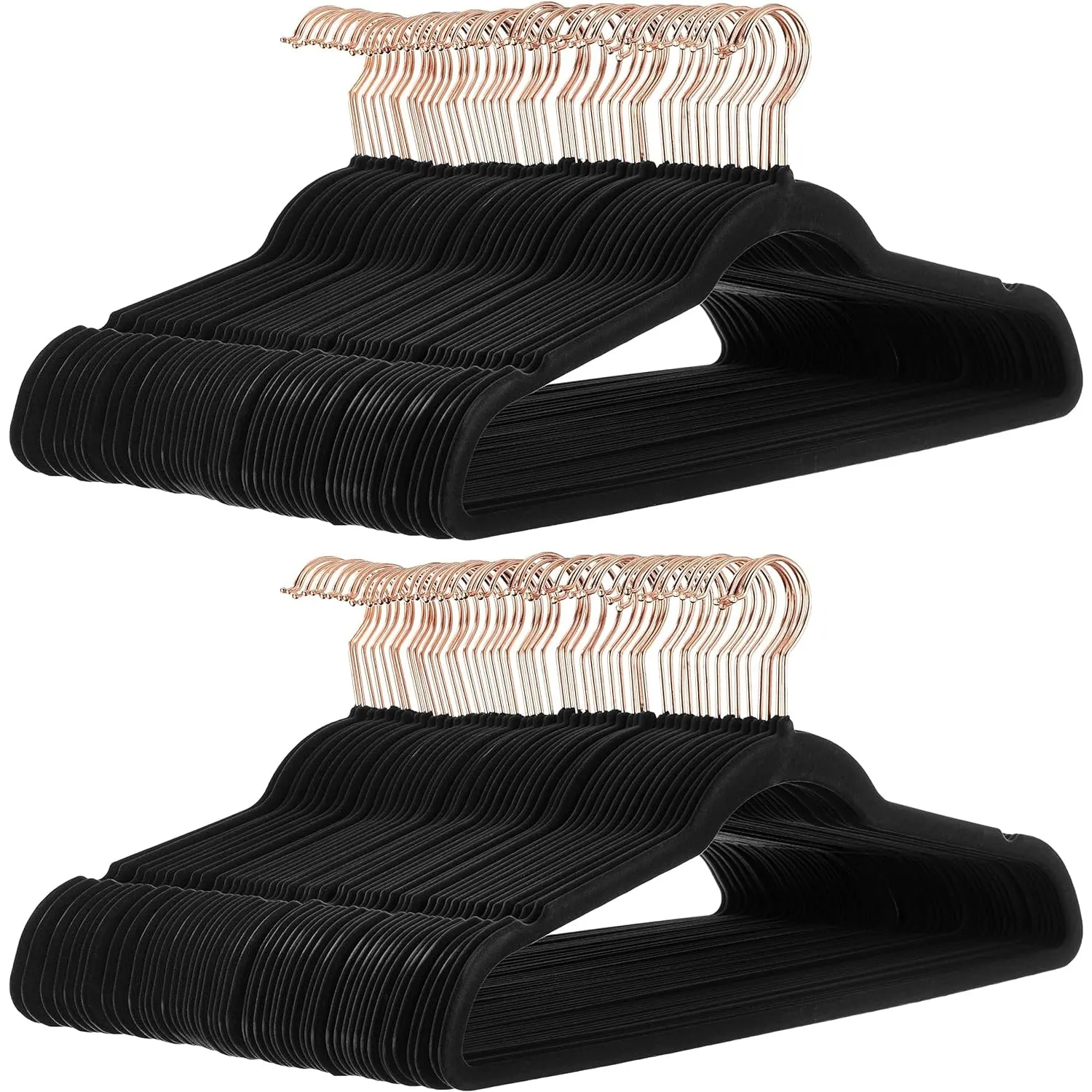 Slim, Velvet, Non-Slip Suit Clothes Hangers, Black/Silver - Pack of 50