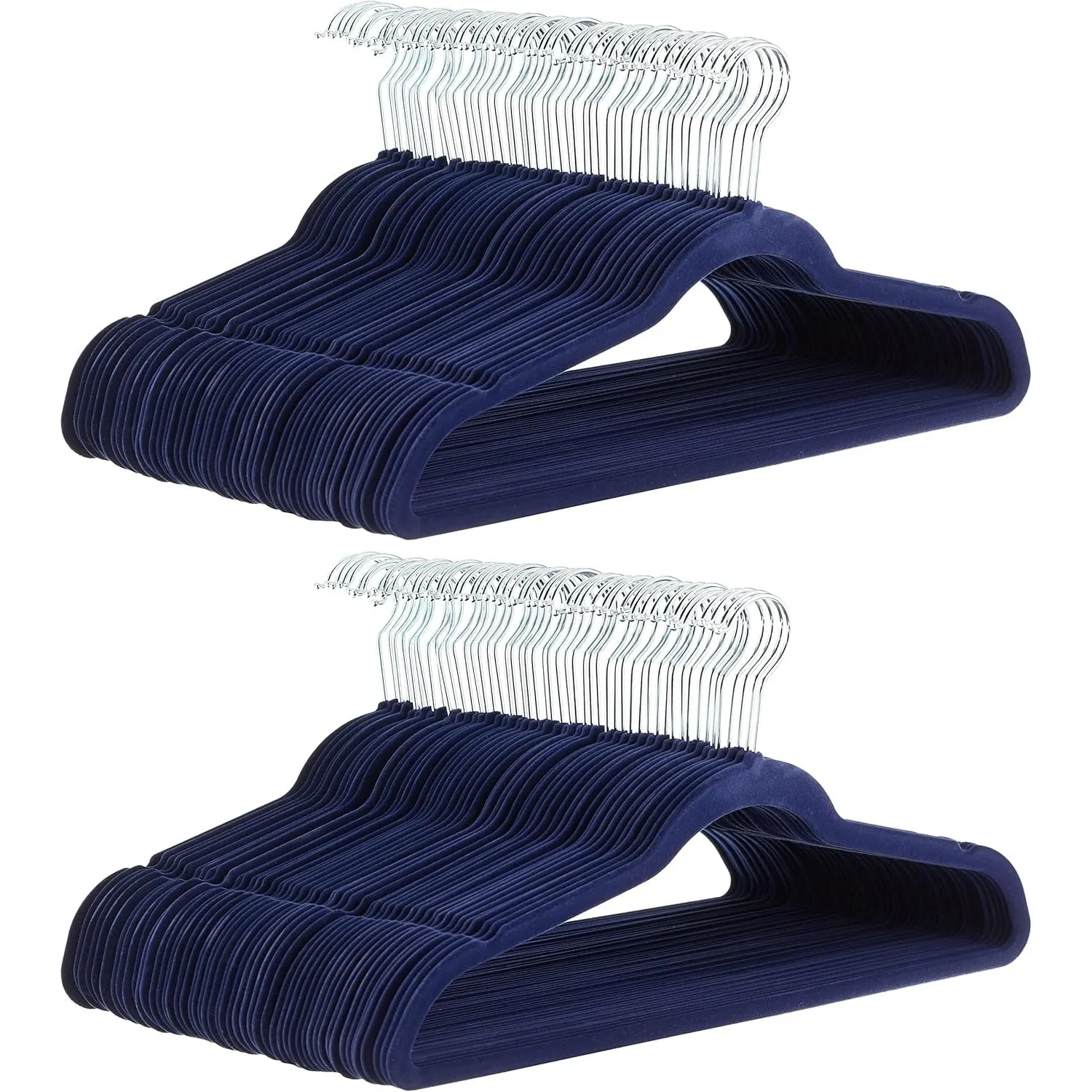 Slim, Velvet, Non-Slip Suit Clothes Hangers, Black/Silver - Pack of 50