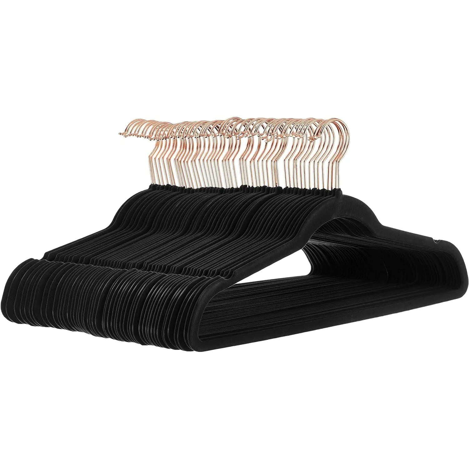 Slim, Velvet, Non-Slip Suit Clothes Hangers, Black/Silver - Pack of 50