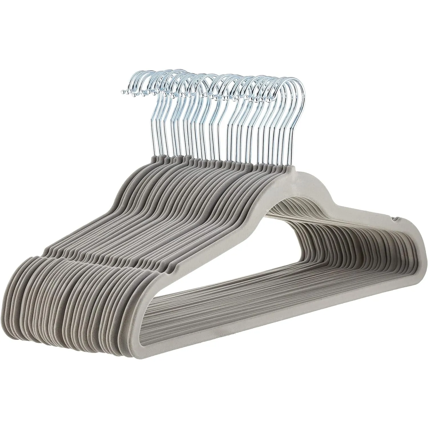 Slim, Velvet, Non-Slip Suit Clothes Hangers, Black/Silver - Pack of 50