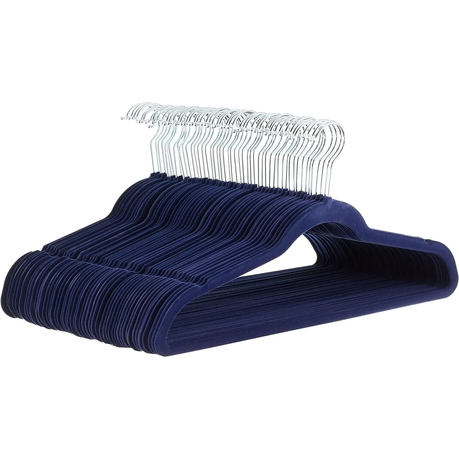 Slim, Velvet, Non-Slip Suit Clothes Hangers, Black/Silver - Pack of 50