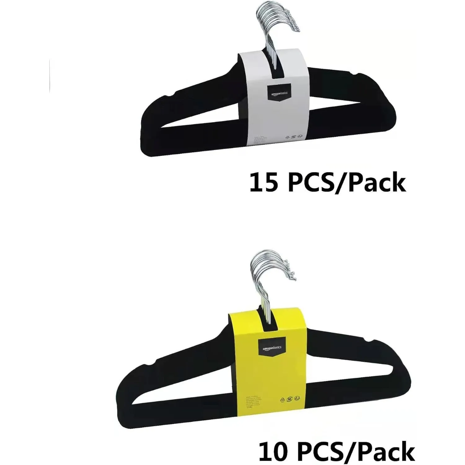 Slim, Velvet, Non-Slip Suit Clothes Hangers, Black/Silver - Pack of 50