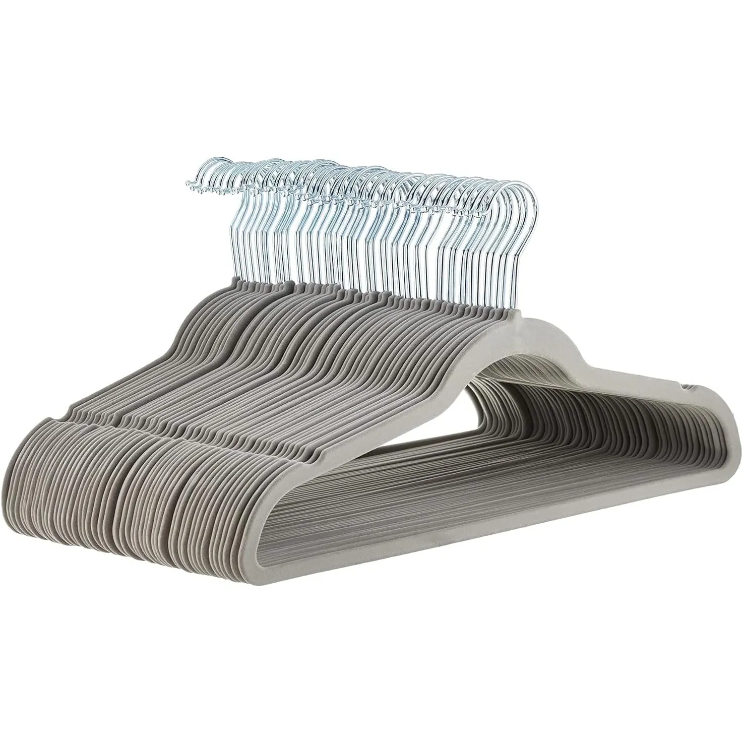 Slim, Velvet, Non-Slip Suit Clothes Hangers, Black/Silver - Pack of 50