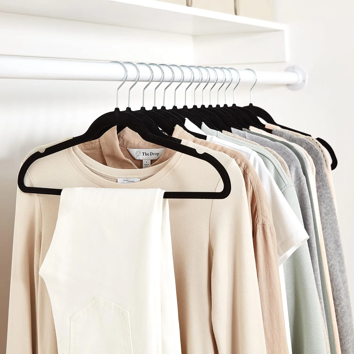 Slim, Velvet, Non-Slip Suit Clothes Hangers, Black/Silver - Pack of 50