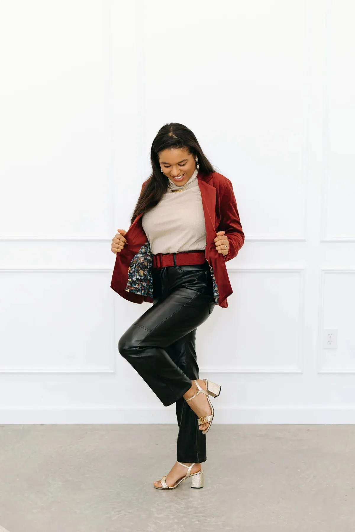 So Scarlet it was Maroon Velvet Blazer