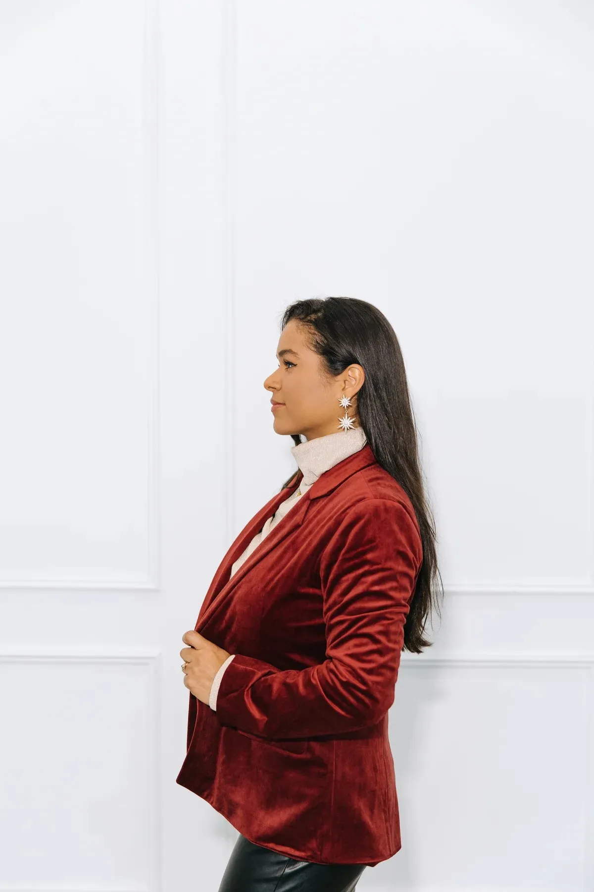 So Scarlet it was Maroon Velvet Blazer
