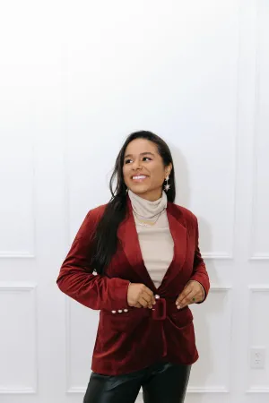 So Scarlet it was Maroon Velvet Blazer