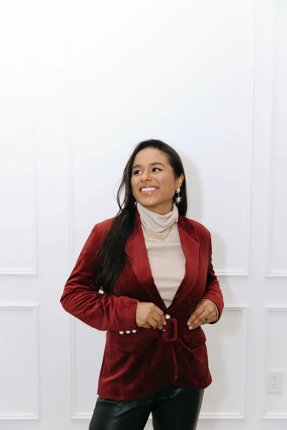 So Scarlet it was Maroon Velvet Blazer
