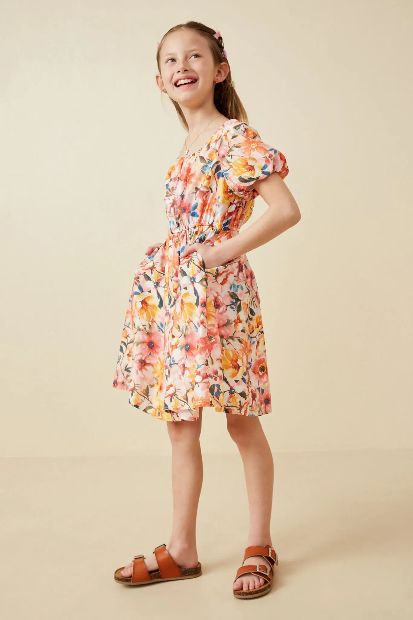 Square Neck Puff Sleeve Floral Dress