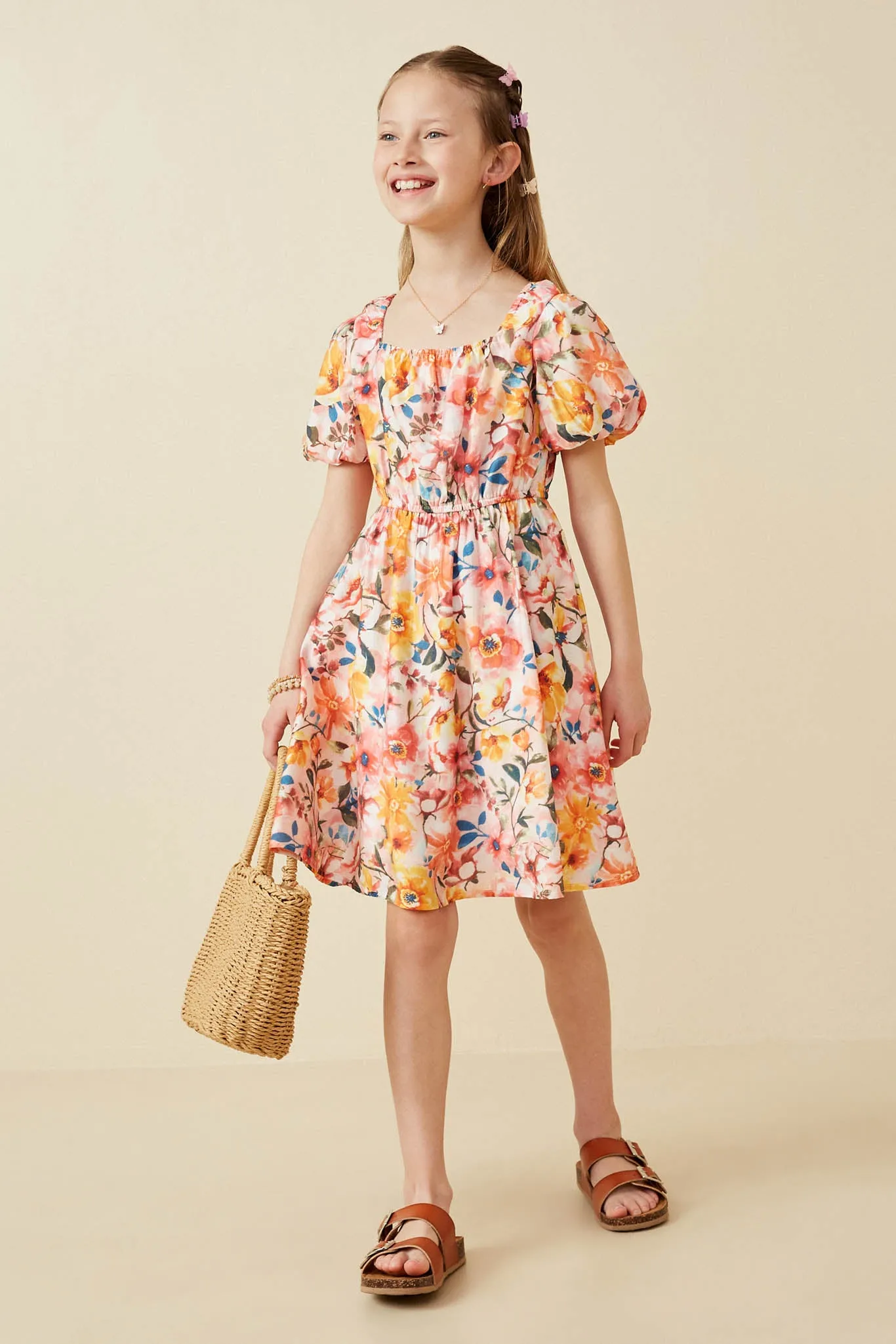 Square Neck Puff Sleeve Floral Dress