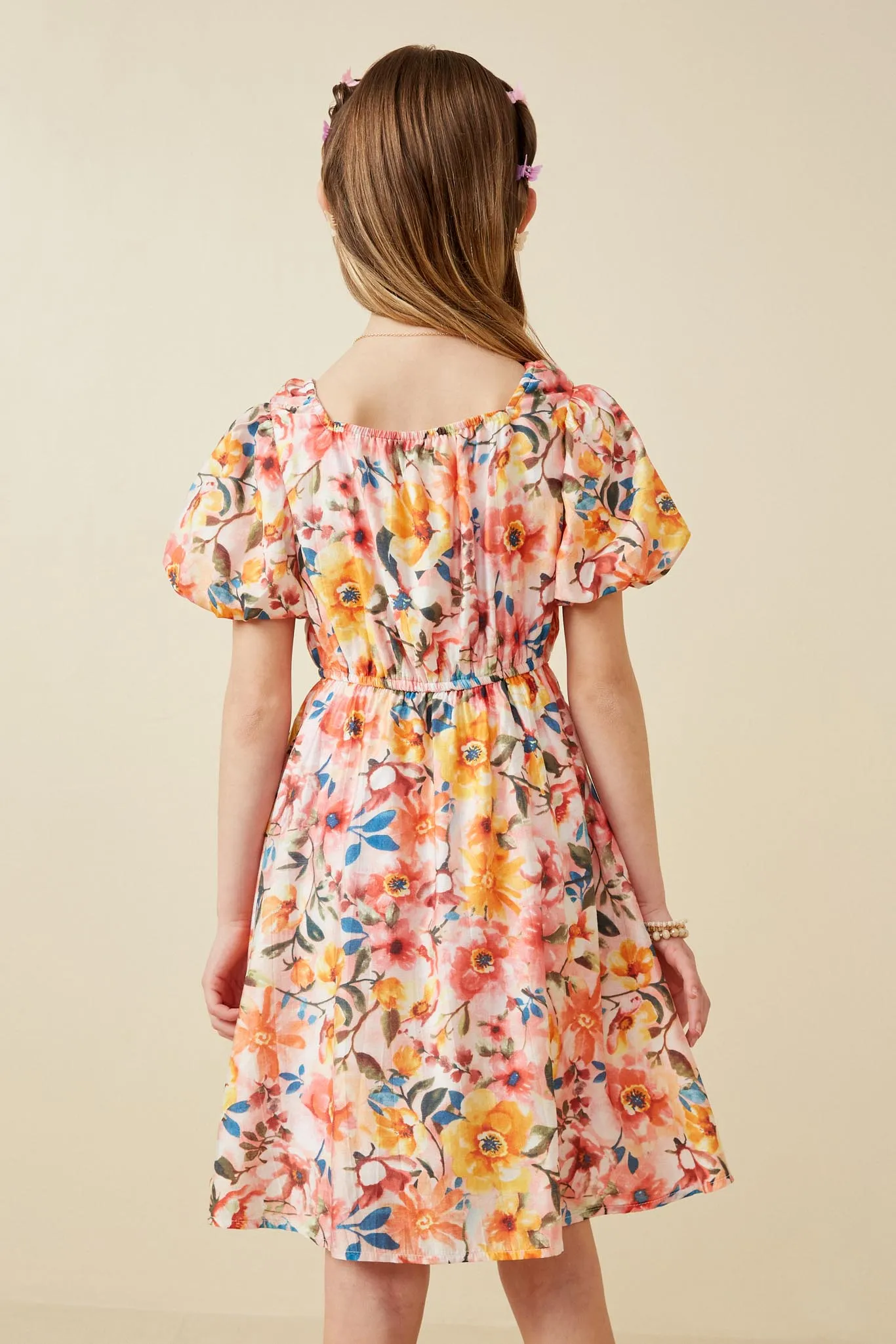 Square Neck Puff Sleeve Floral Dress