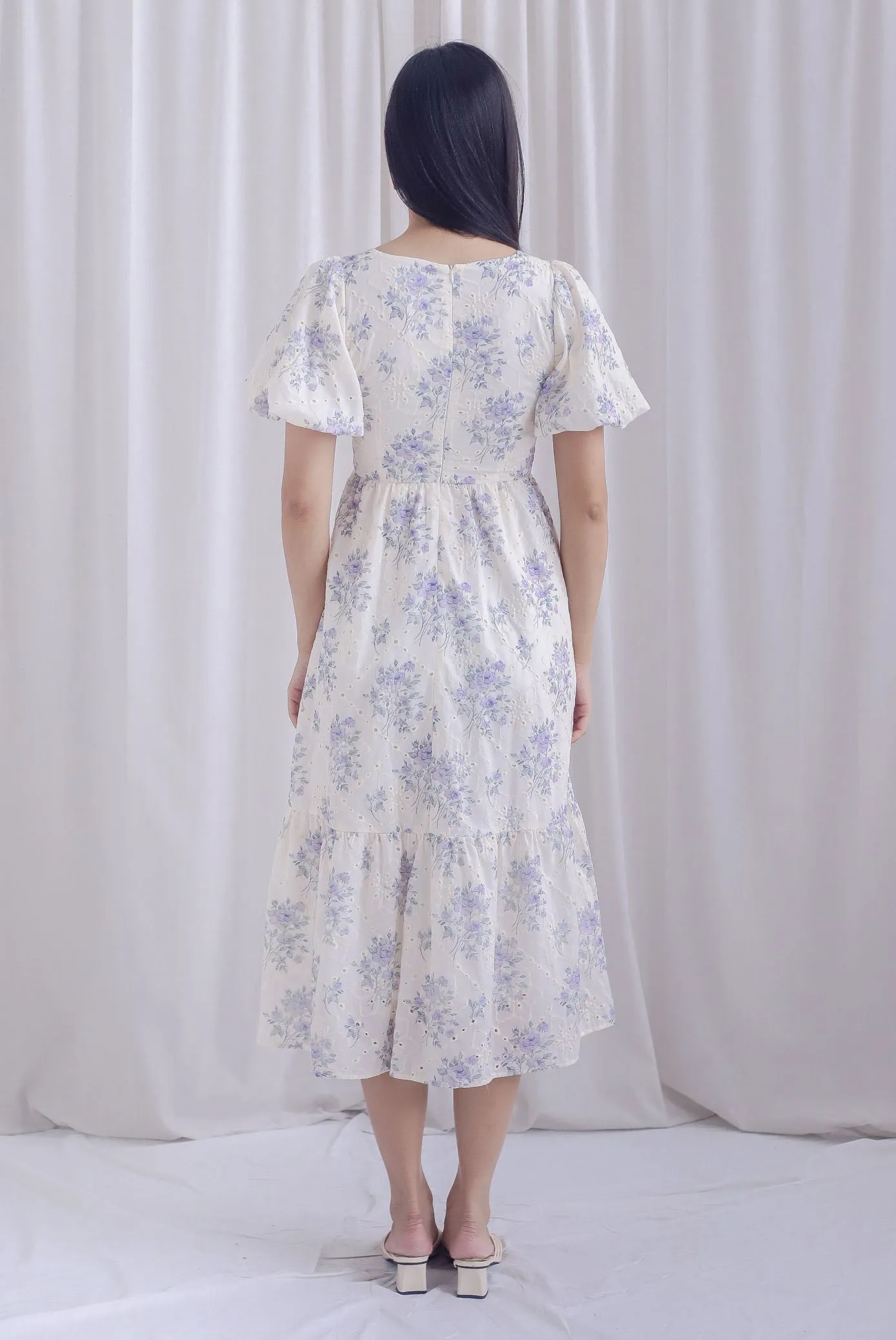Talulla Floral Embro Puffy Sleeve Dress In Lilac Rose