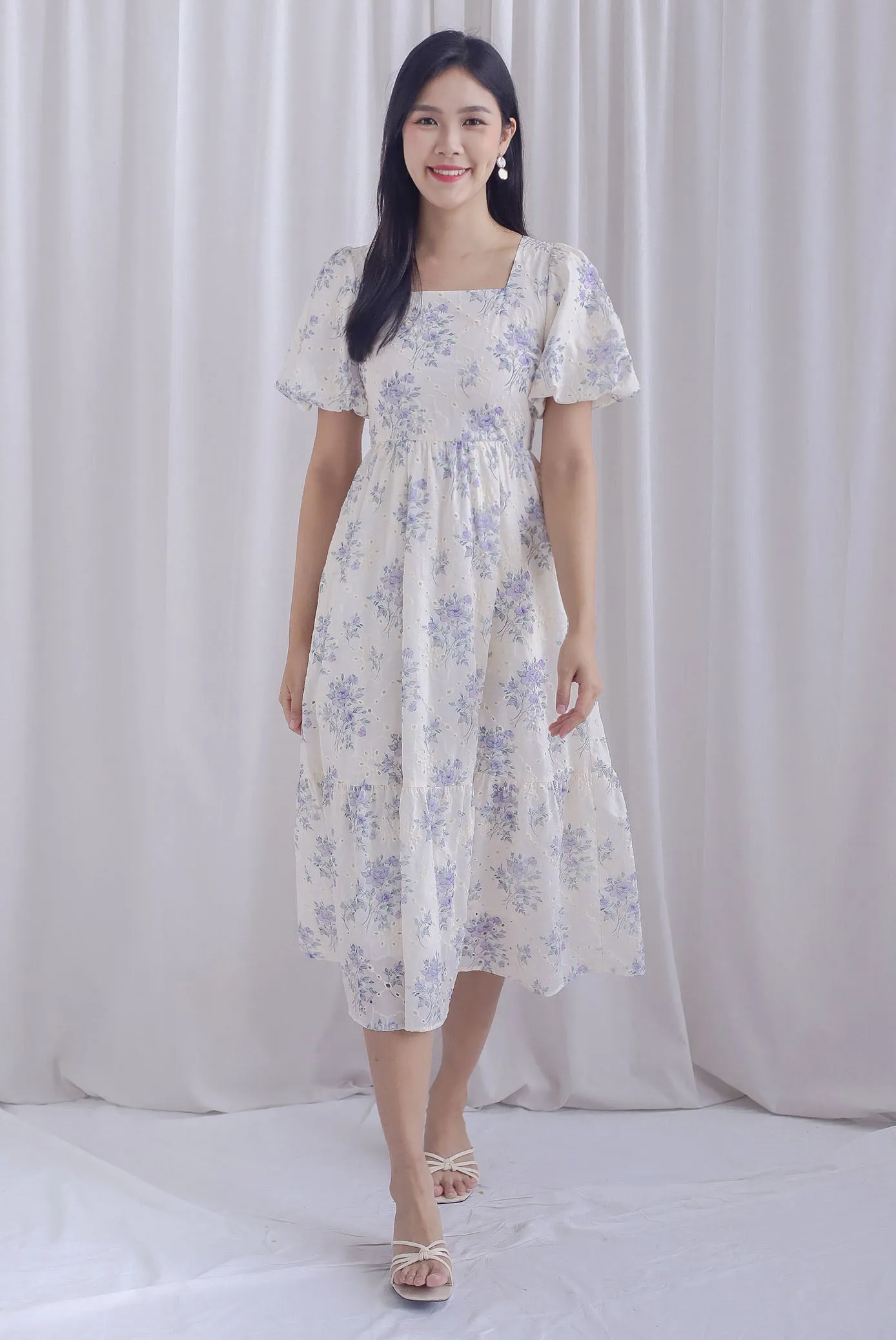 Talulla Floral Embro Puffy Sleeve Dress In Lilac Rose