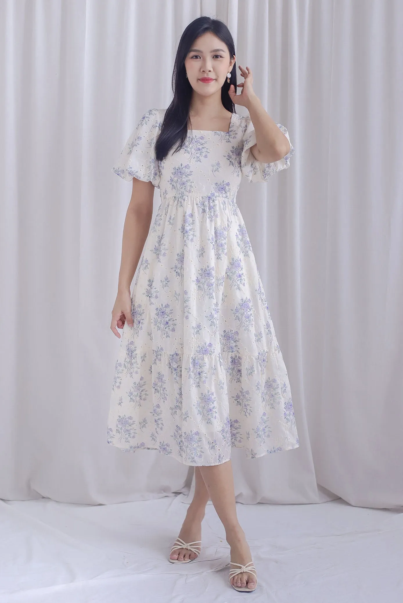 Talulla Floral Embro Puffy Sleeve Dress In Lilac Rose