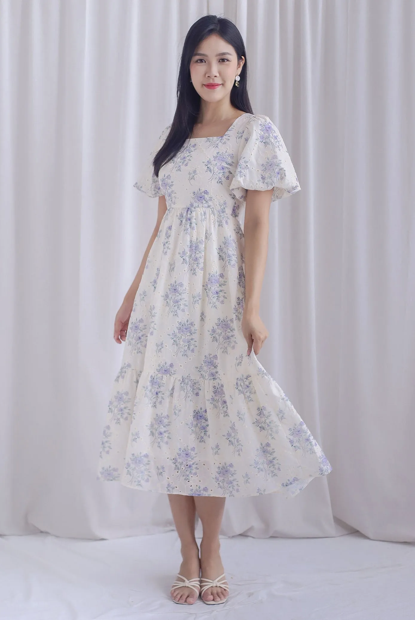 Talulla Floral Embro Puffy Sleeve Dress In Lilac Rose