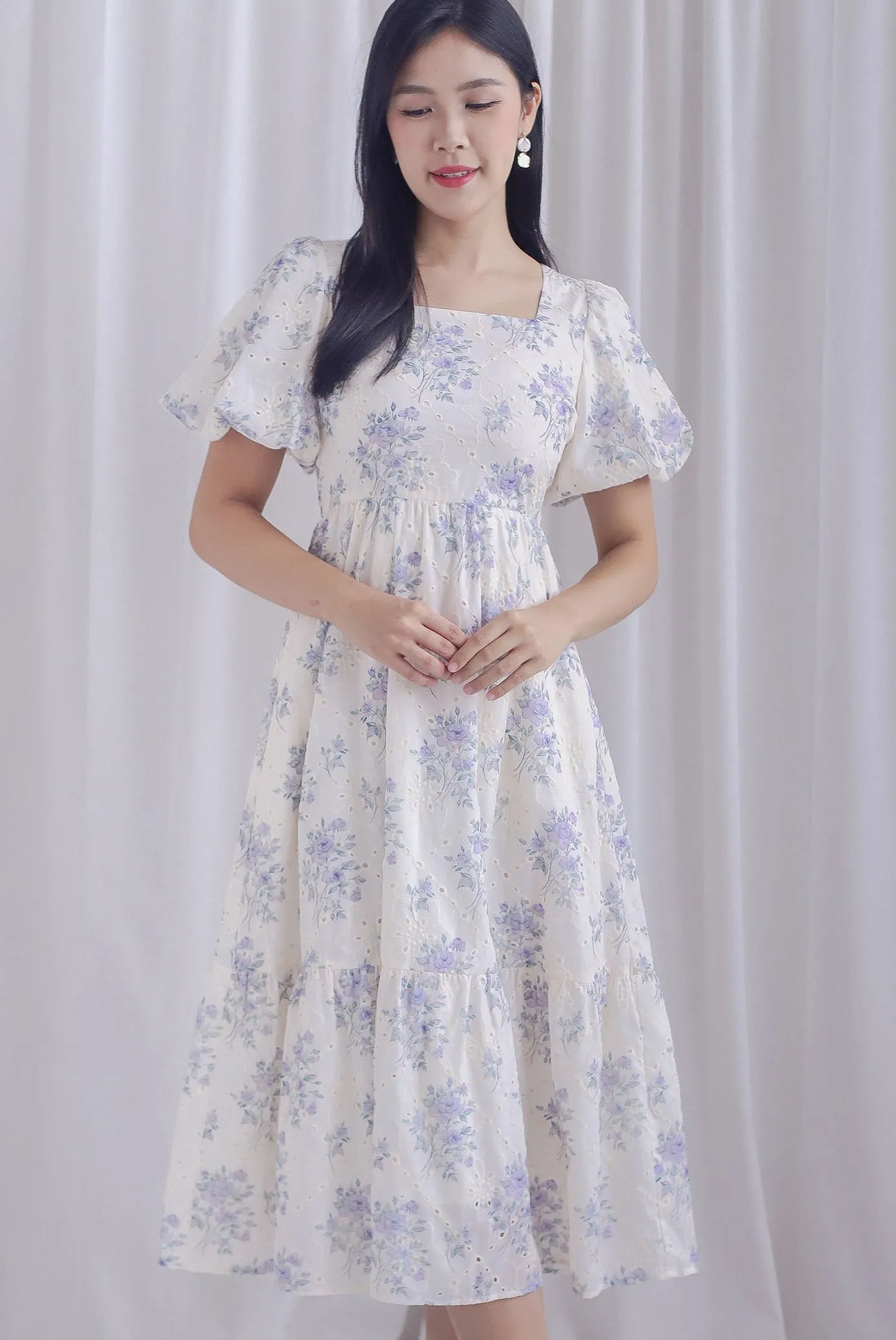 Talulla Floral Embro Puffy Sleeve Dress In Lilac Rose