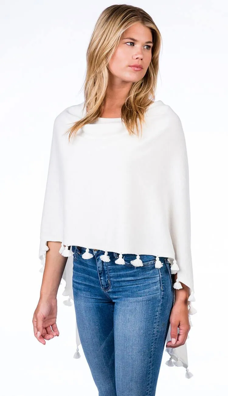 Tassel Trim Cotton Cashmere Topper
