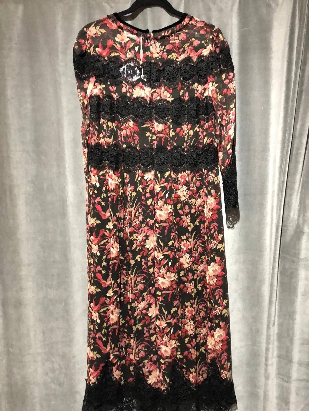 The Kooples Multicolor Floral Sheer and Lace Half Sleeve Midi Dress