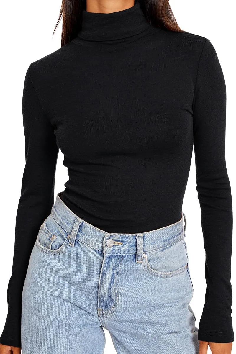 Trendy Queen Women's Turtleneck Long Sleeve Shirts Fall Fashion BasicThermal Underwear Tops Winter Clothes