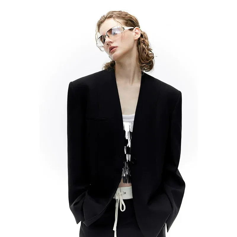 V-Neck Linen Blazer