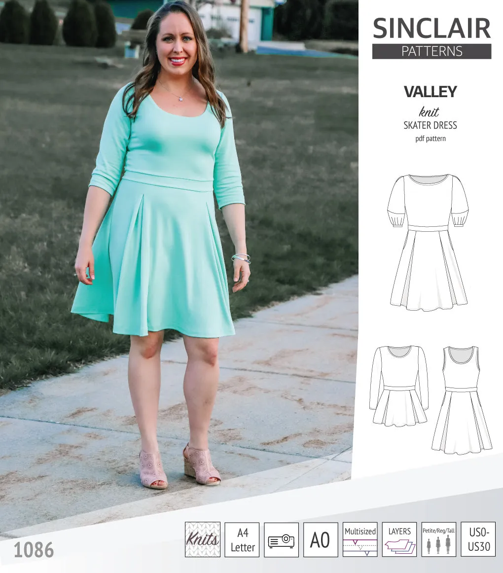 Valley knit skater dress with lantern sleeves and other options (PDF)