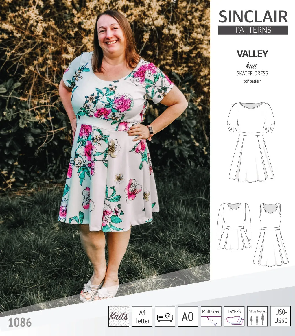 Valley knit skater dress with lantern sleeves and other options (PDF)