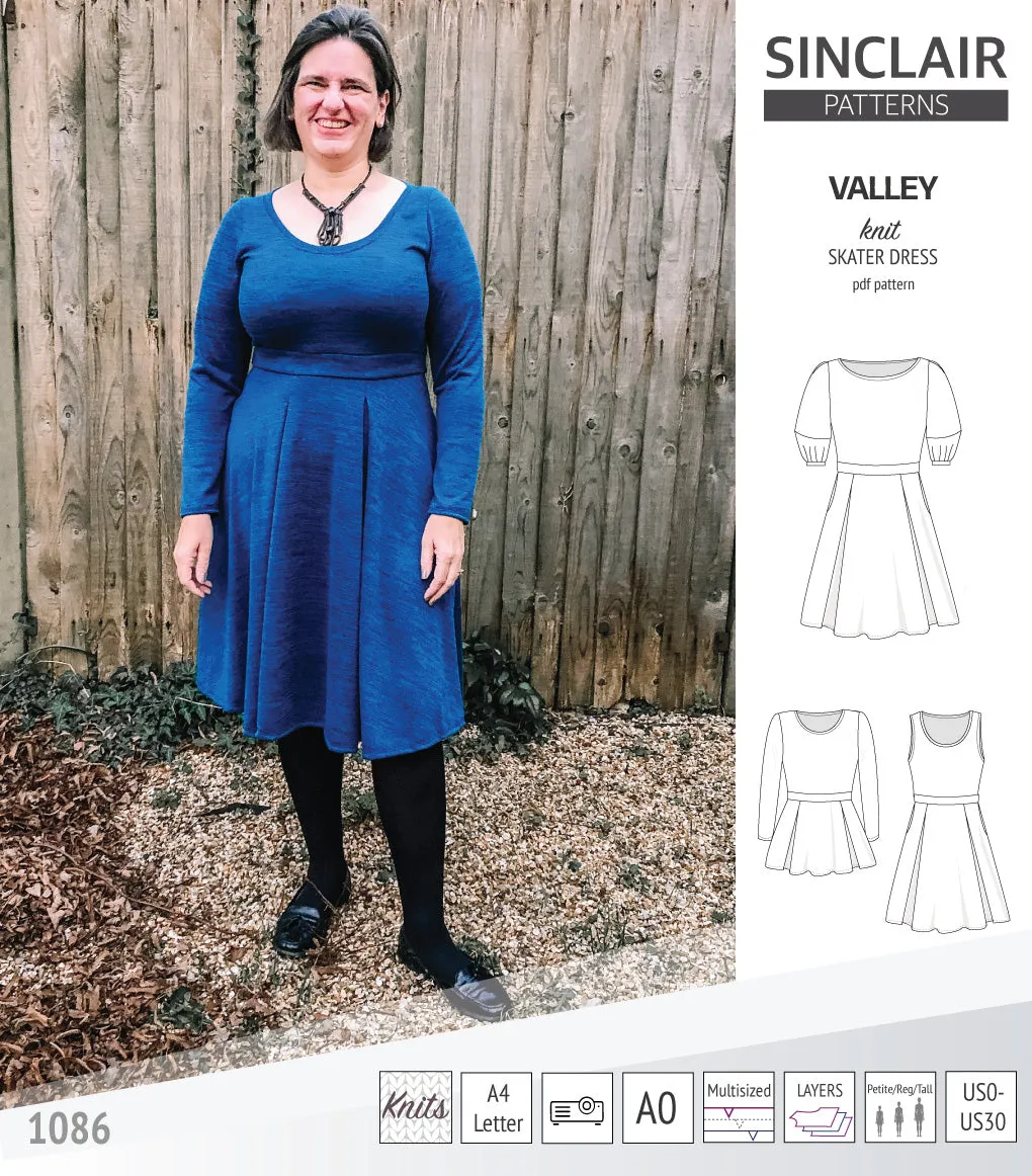 Valley knit skater dress with lantern sleeves and other options (PDF)