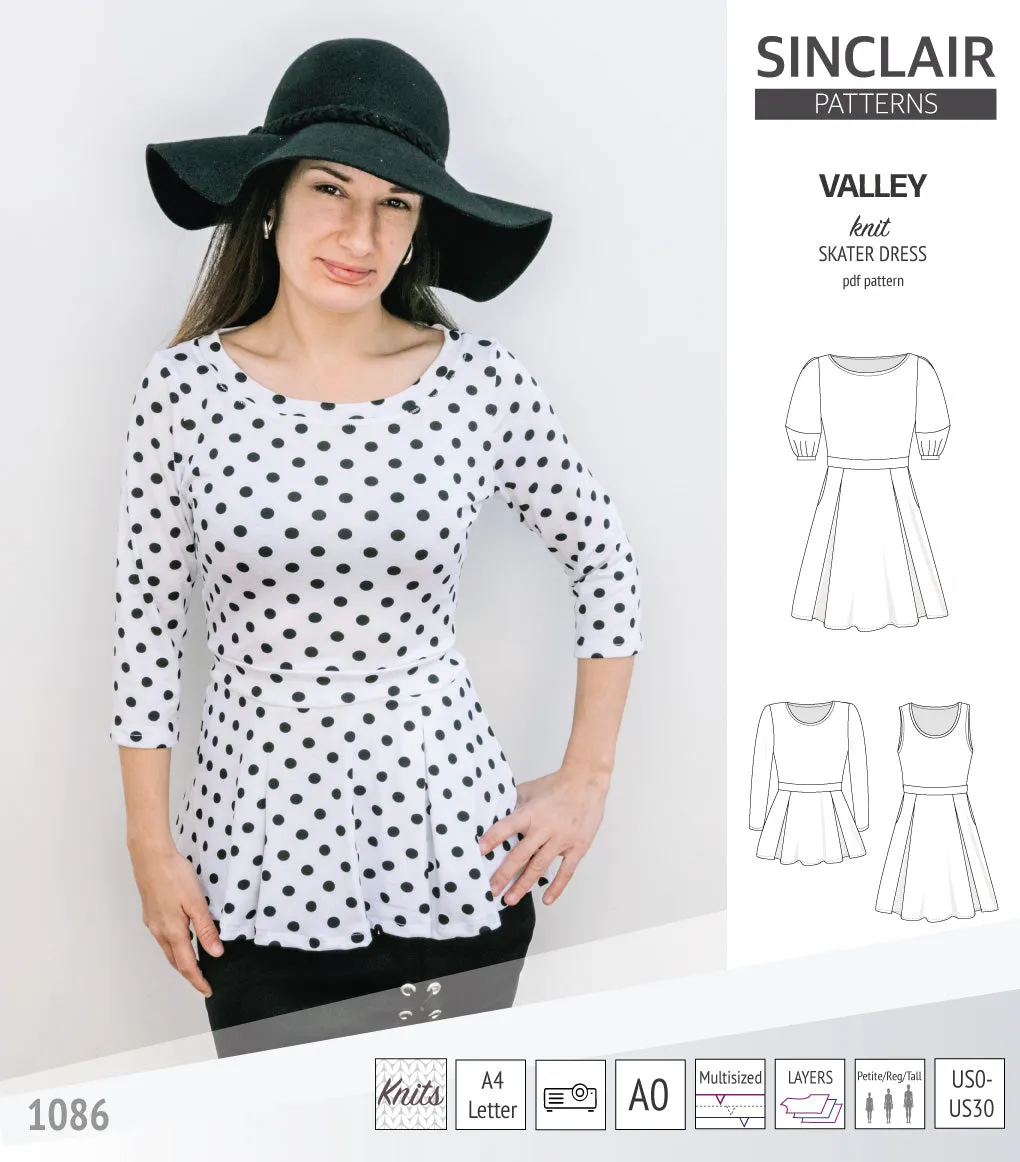 Valley knit skater dress with lantern sleeves and other options (PDF)