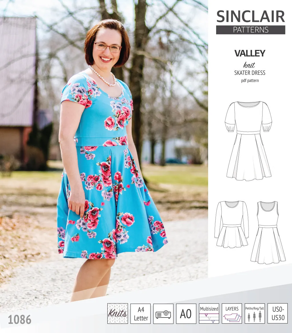 Valley knit skater dress with lantern sleeves and other options (PDF)