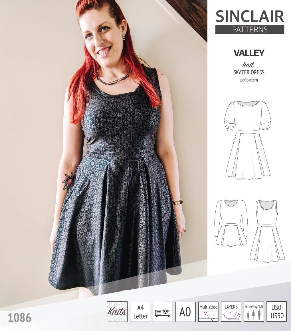 Valley knit skater dress with lantern sleeves and other options (PDF)