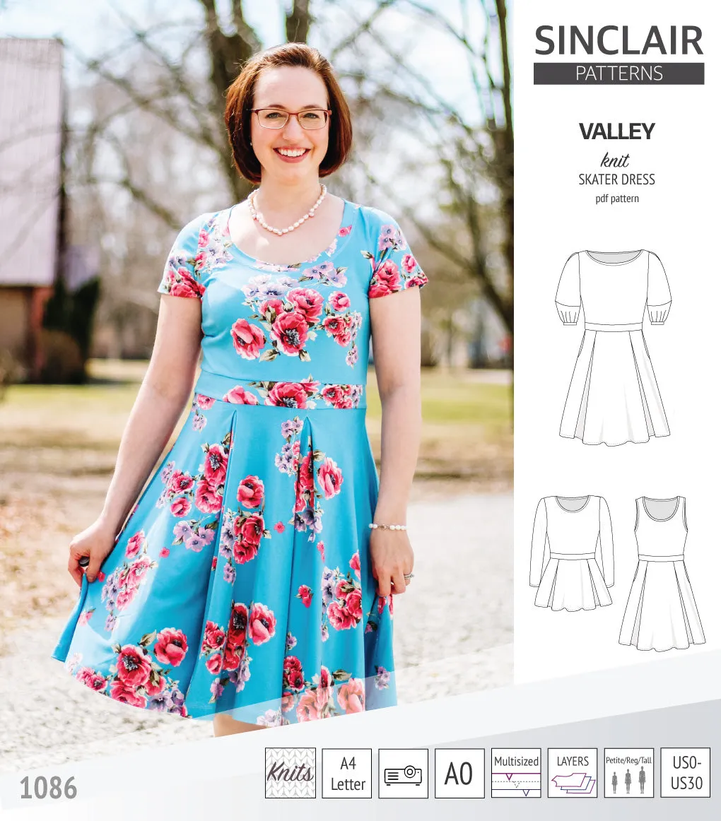 Valley knit skater dress with lantern sleeves and other options (PDF)