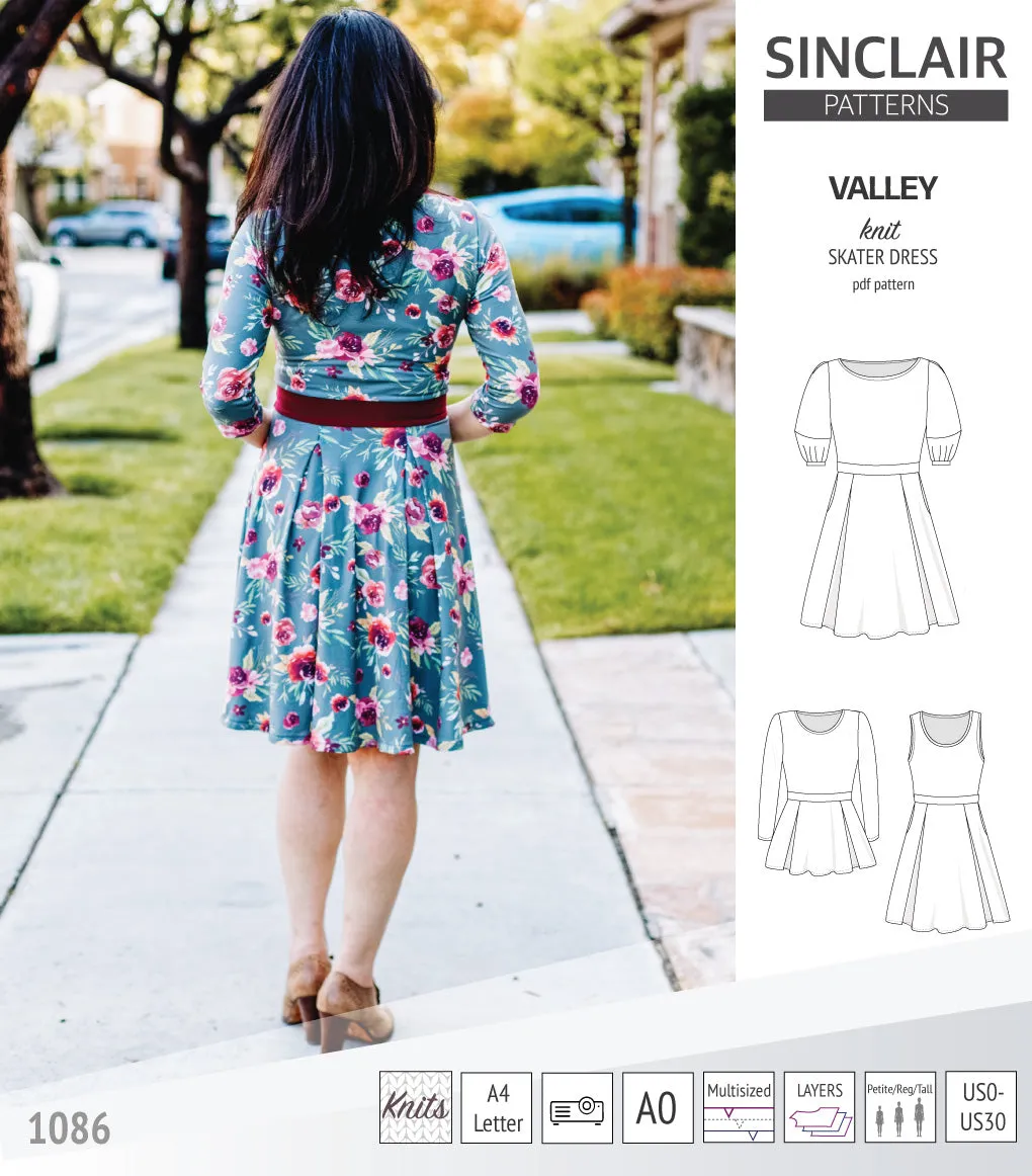 Valley knit skater dress with lantern sleeves and other options (PDF)