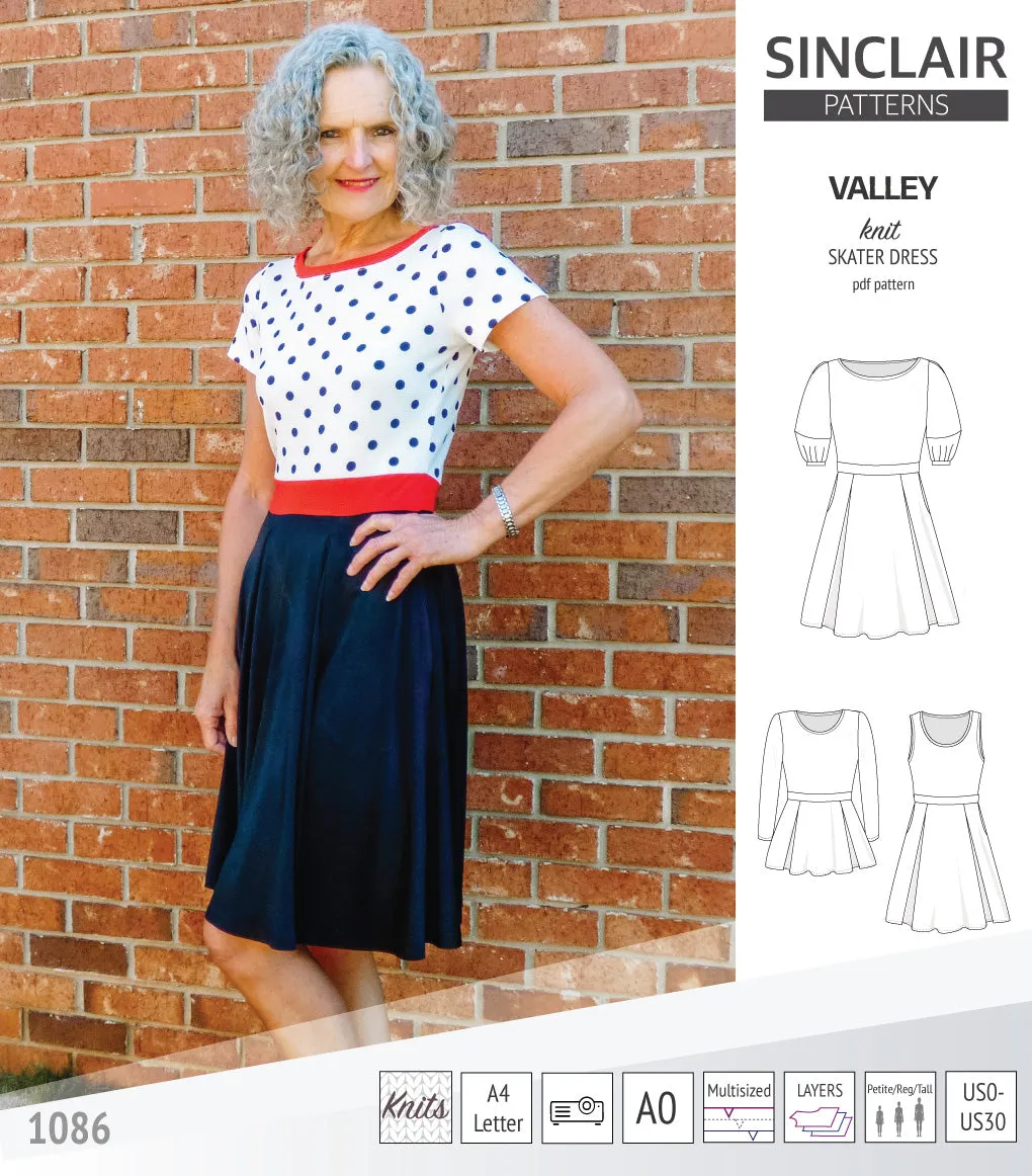 Valley knit skater dress with lantern sleeves and other options (PDF)