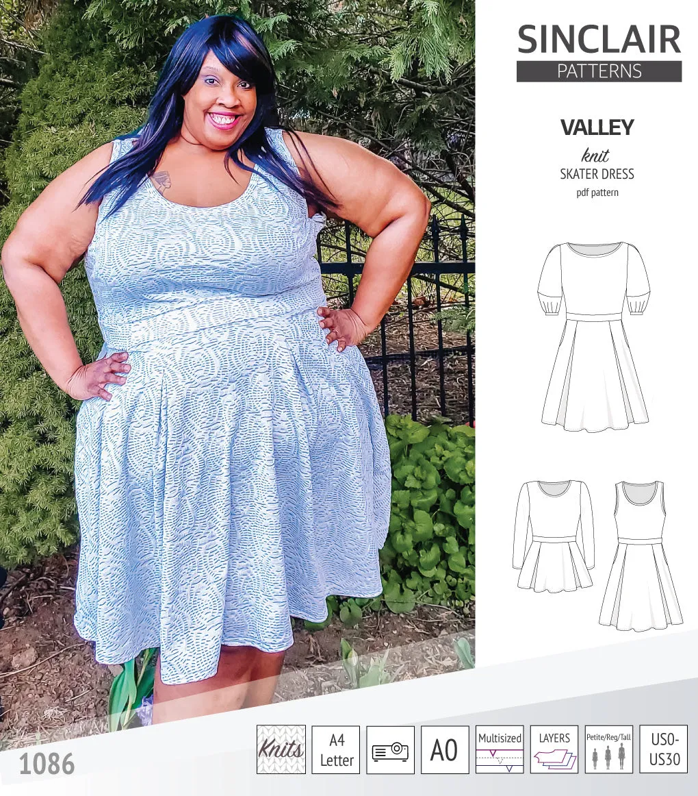 Valley knit skater dress with lantern sleeves and other options (PDF)