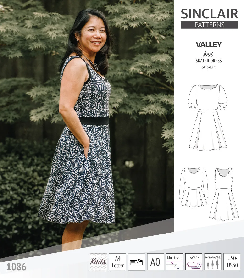Valley knit skater dress with lantern sleeves and other options (PDF)