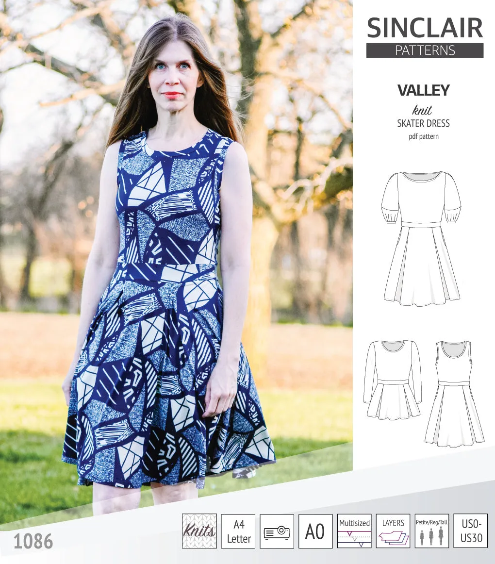 Valley knit skater dress with lantern sleeves and other options (PDF)