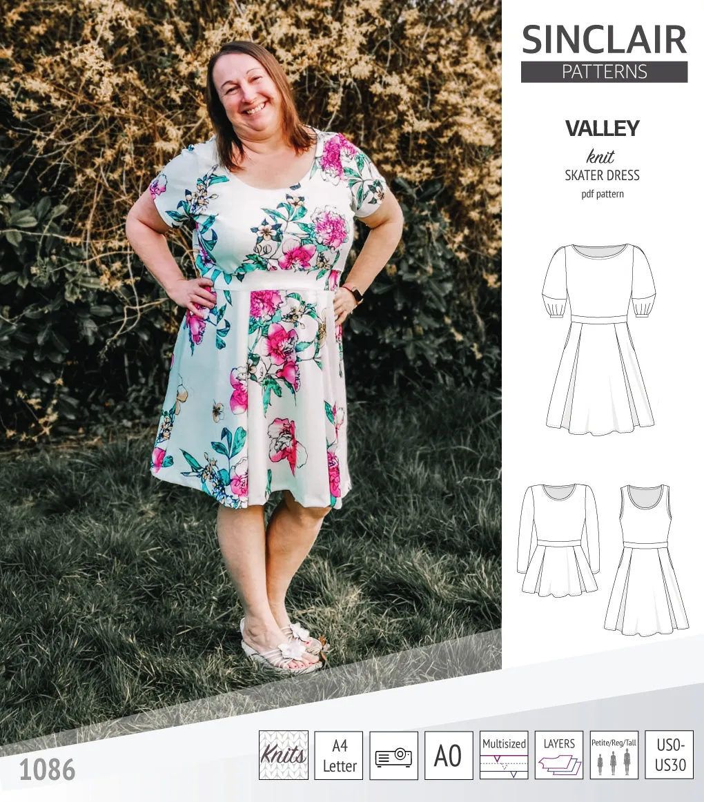 Valley knit skater dress with lantern sleeves and other options (PDF)