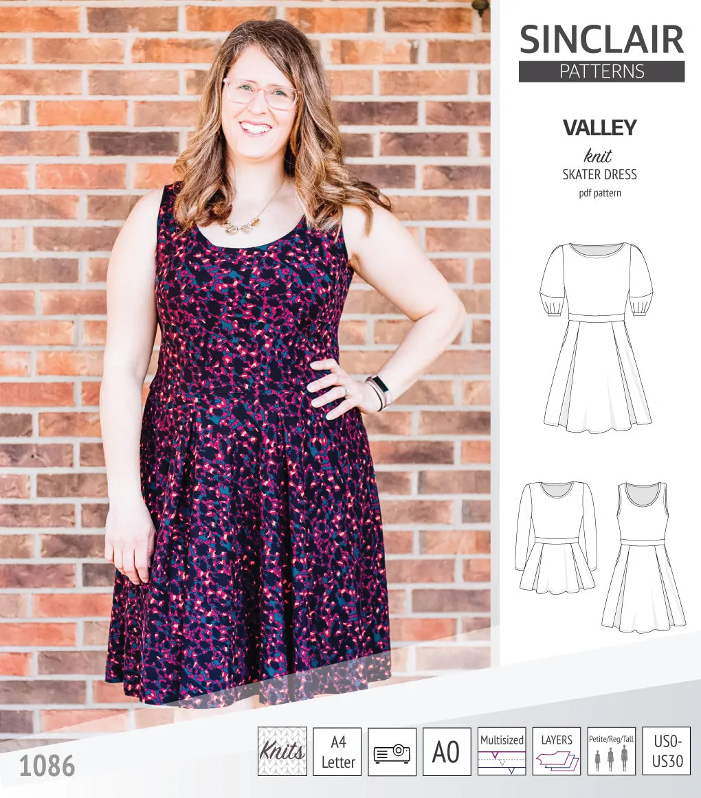 Valley knit skater dress with lantern sleeves and other options (PDF)