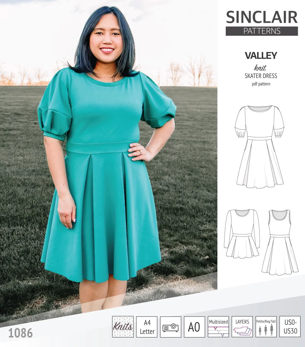 Valley knit skater dress with lantern sleeves and other options (PDF)