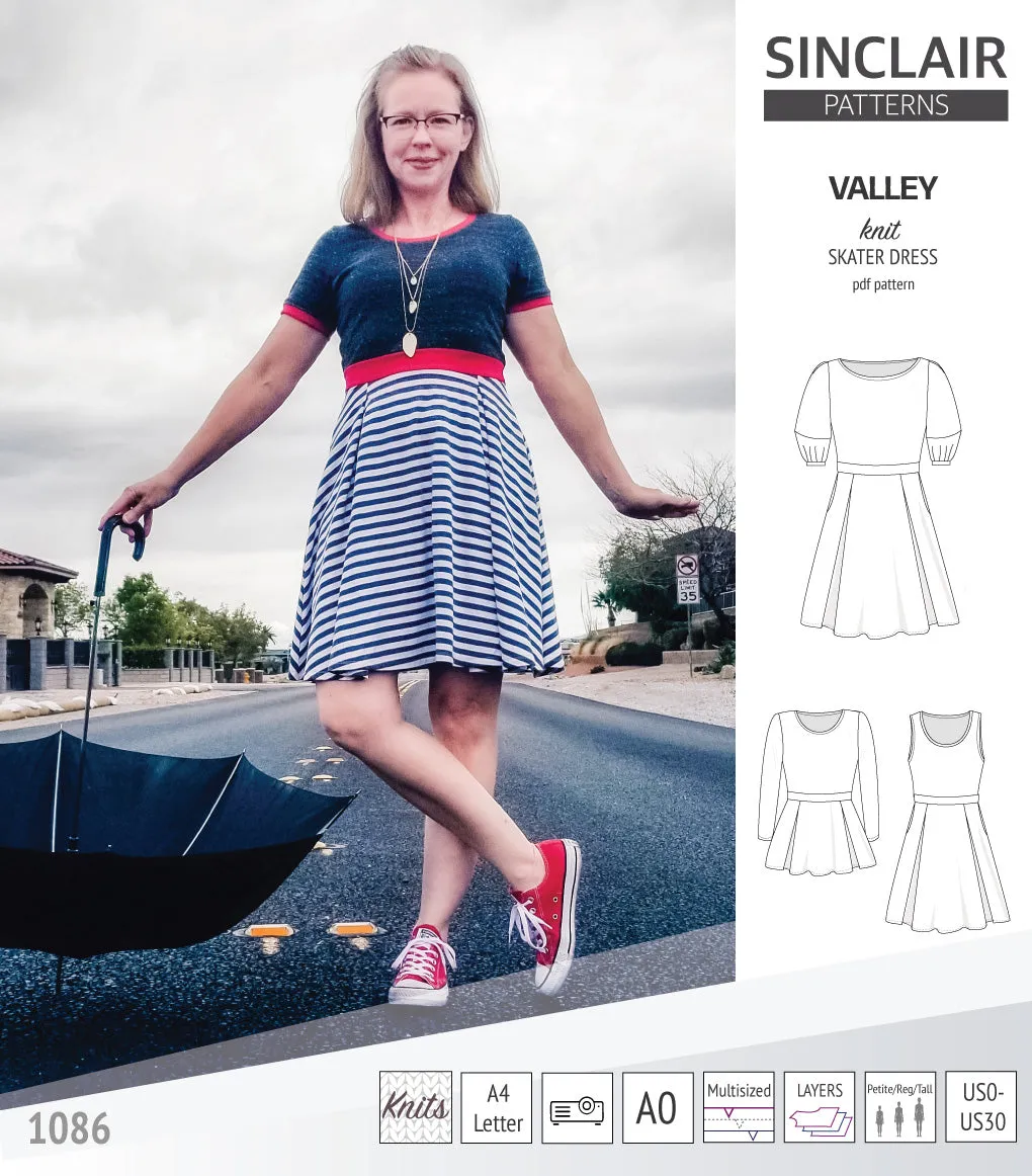 Valley knit skater dress with lantern sleeves and other options (PDF)