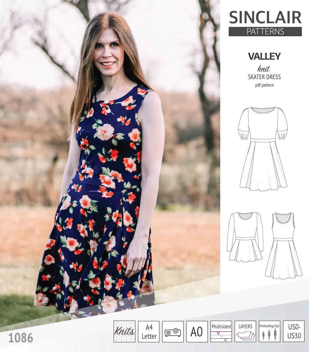 Valley knit skater dress with lantern sleeves and other options (PDF)